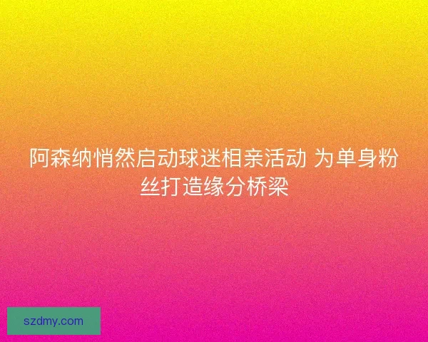 阿森纳悄然启动球迷相亲活动 为单身粉丝打造缘分桥梁